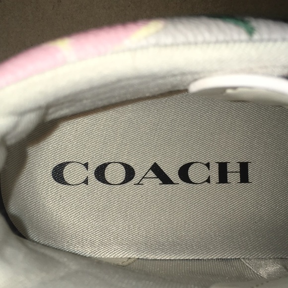 Coach 🐎 Floral Pink Shimmer Genuine Leather High Top Shoes - Picture 5 of 7